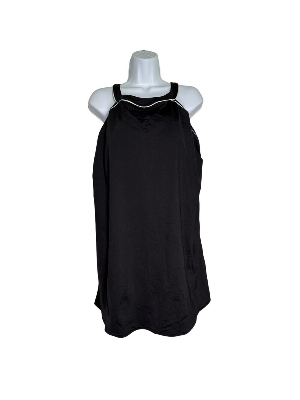 Lands' End Swim Dress Black White 14DD Padded Bra Adjustable Straps High Neck